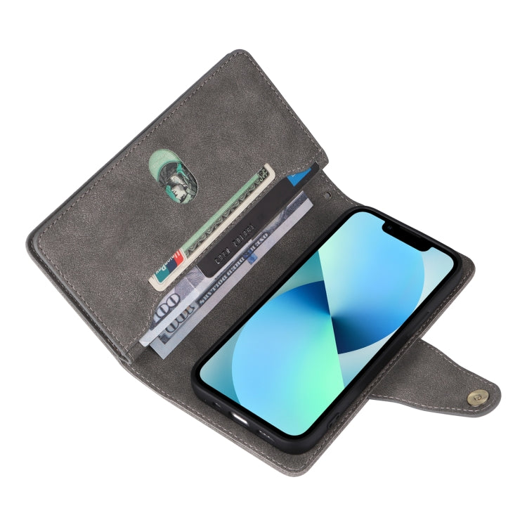 For iPhone 13 mini Rivet Buckle 9 Cards Three Fold Leather Phone Case