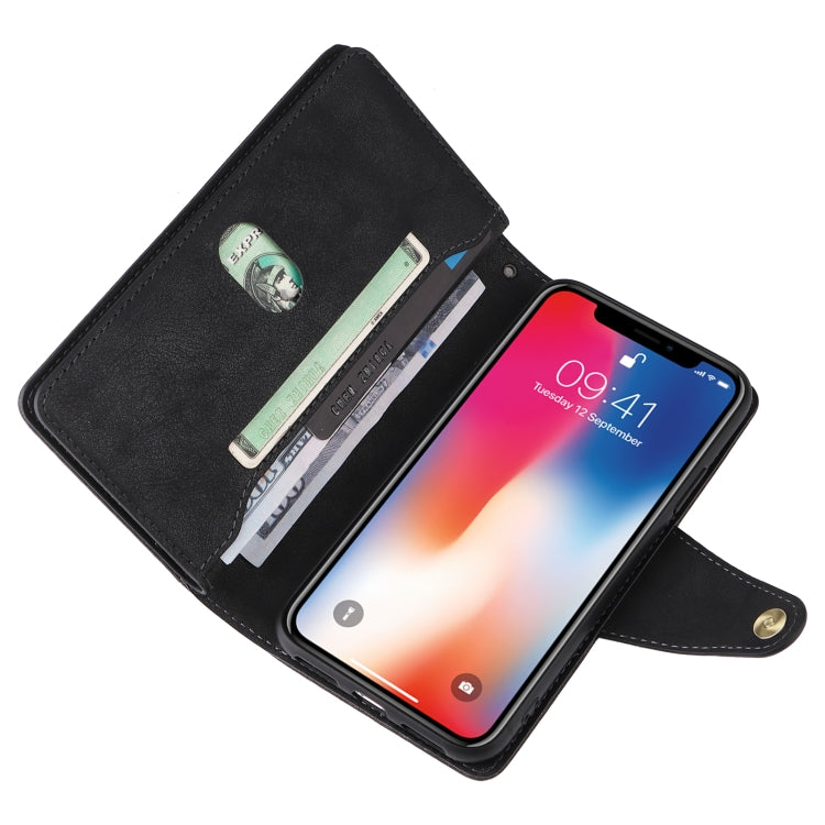 For iPhone X / XS Rivet Buckle 9 Cards Three Fold Leather Phone Case