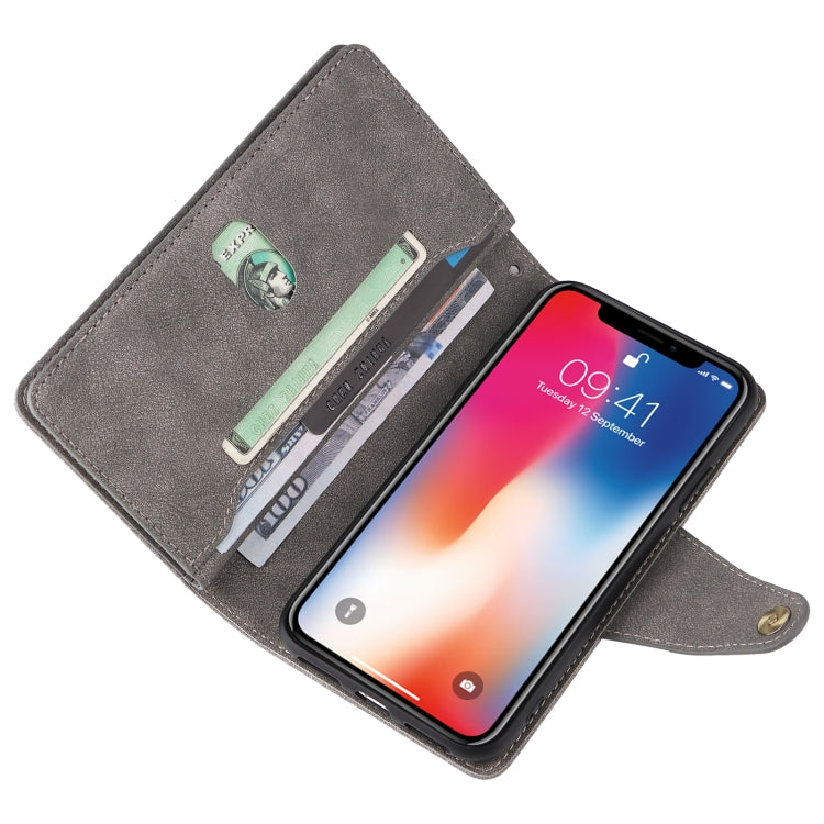 For iPhone X / XS Rivet Buckle 9 Cards Three Fold Leather Phone Case