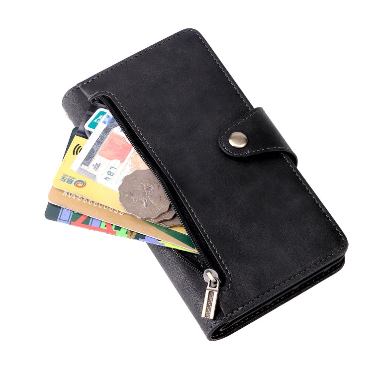 For iPhone XR Rivet Buckle 9 Cards Three Fold Leather Phone Case