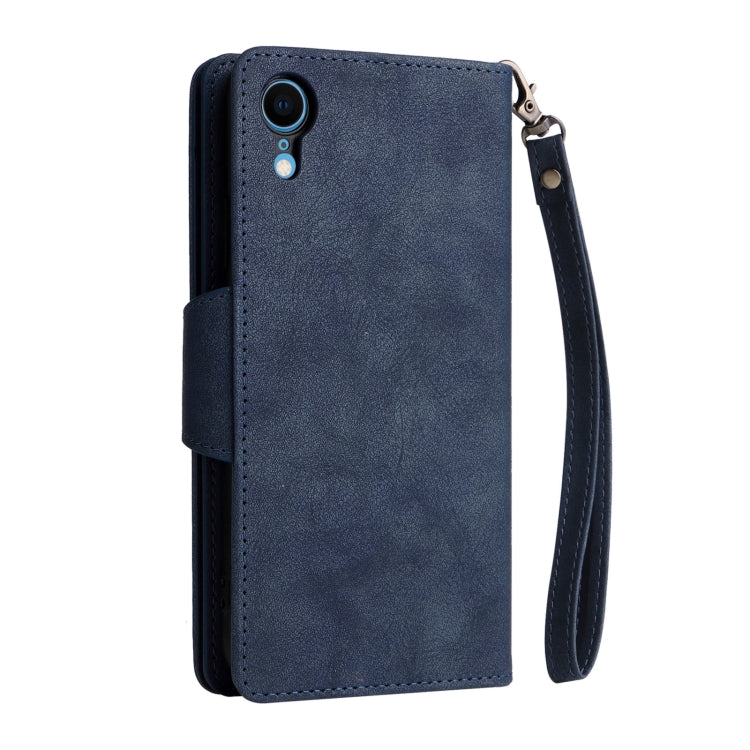 For iPhone XR Rivet Buckle 9 Cards Three Fold Leather Phone Case