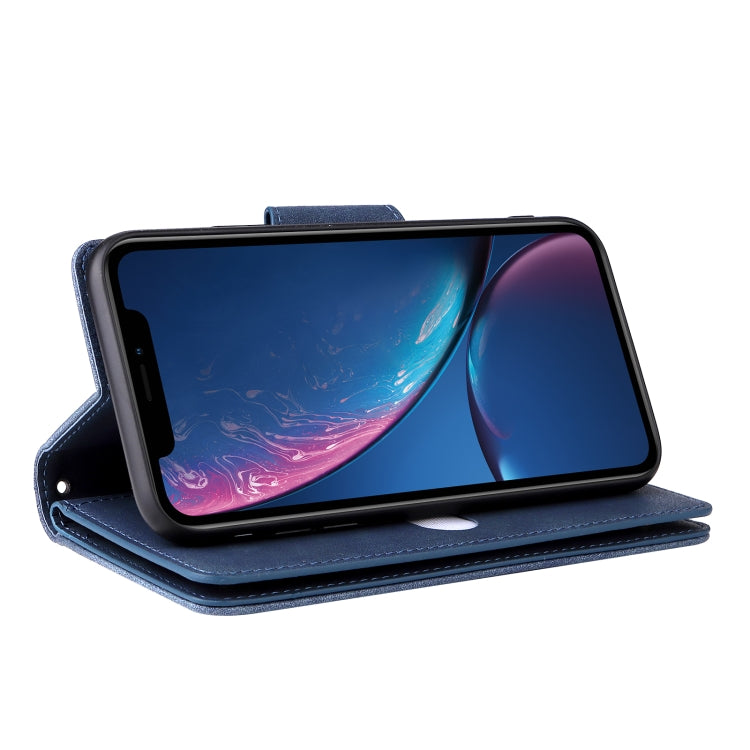 For iPhone XR Rivet Buckle 9 Cards Three Fold Leather Phone Case