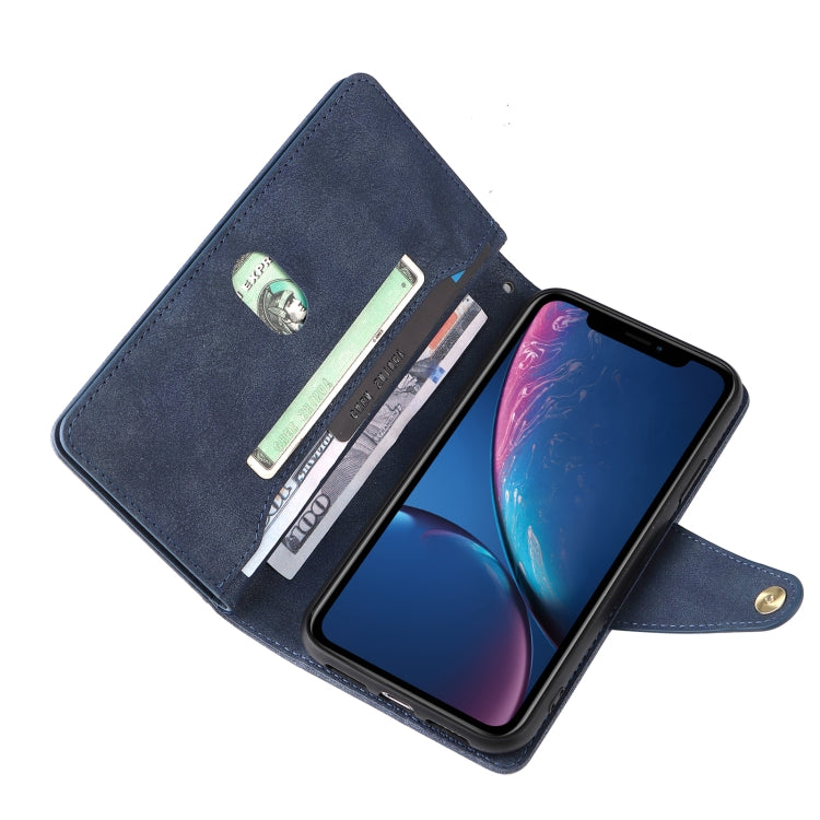 For iPhone XR Rivet Buckle 9 Cards Three Fold Leather Phone Case