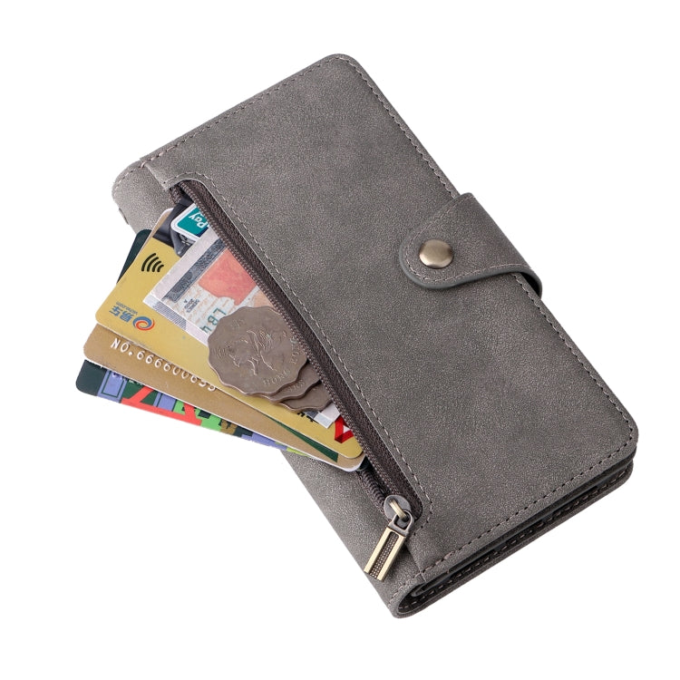 For iPhone XR Rivet Buckle 9 Cards Three Fold Leather Phone Case