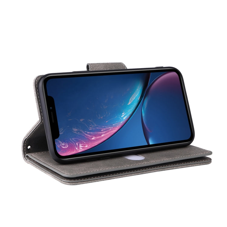 For iPhone XR Rivet Buckle 9 Cards Three Fold Leather Phone Case