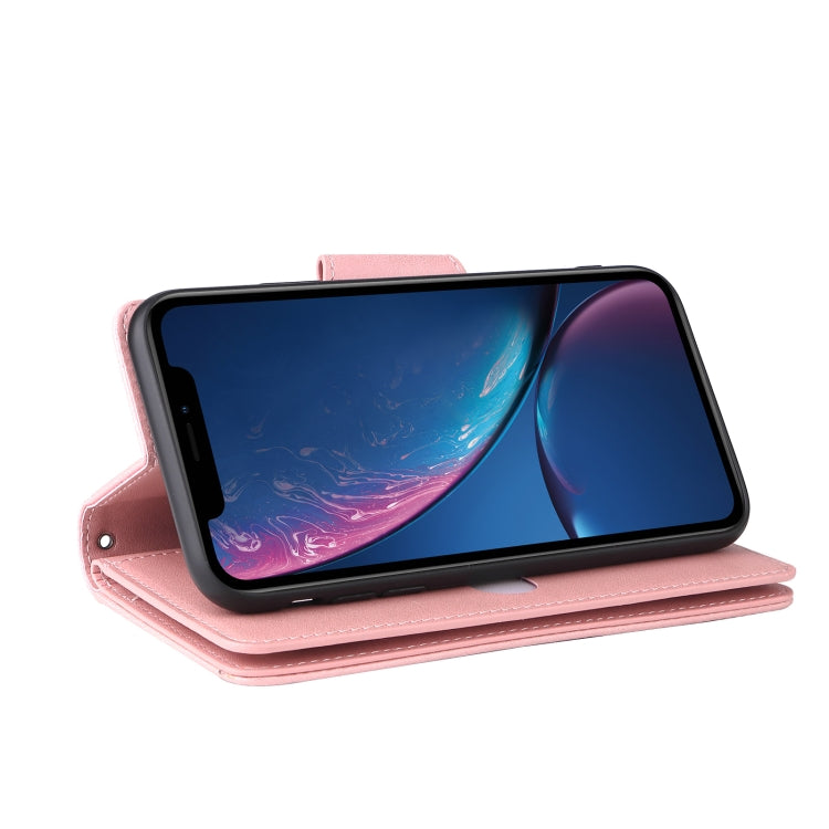 For iPhone XR Rivet Buckle 9 Cards Three Fold Leather Phone Case