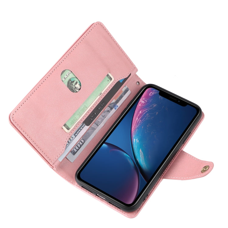 For iPhone XR Rivet Buckle 9 Cards Three Fold Leather Phone Case