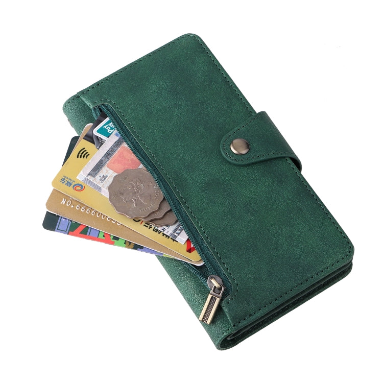 For iPhone XR Rivet Buckle 9 Cards Three Fold Leather Phone Case