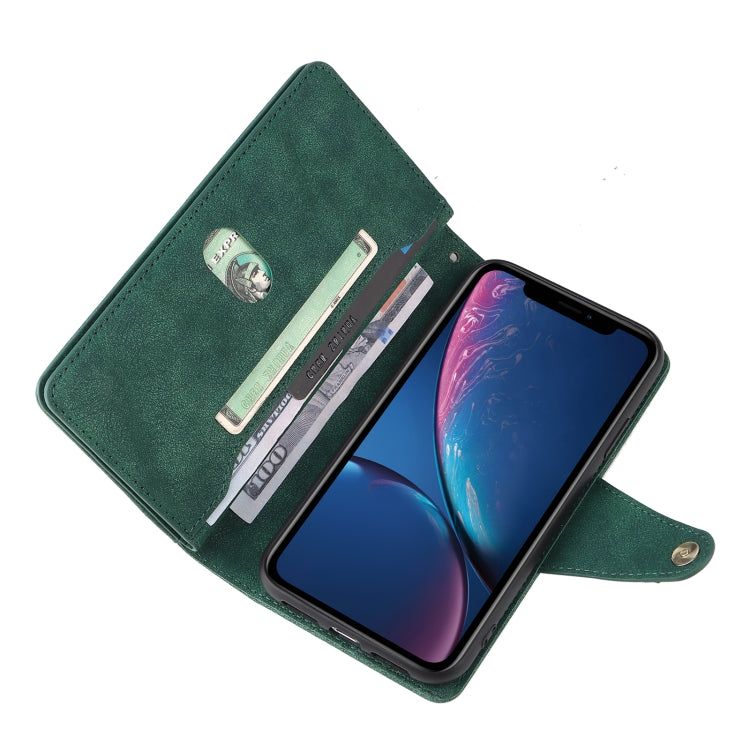 For iPhone XR Rivet Buckle 9 Cards Three Fold Leather Phone Case