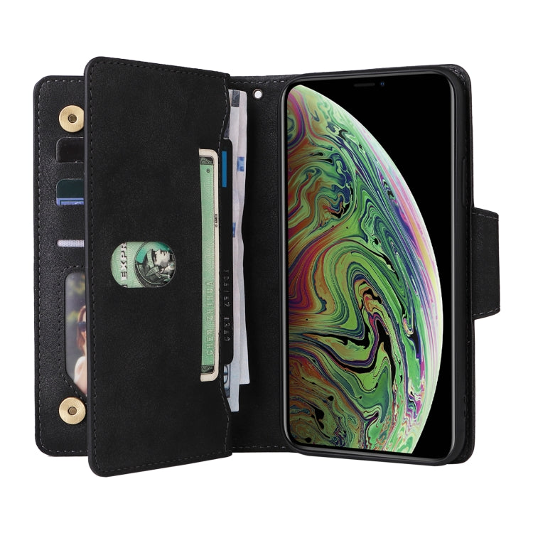 For iPhone XS Max Rivet Buckle 9 Cards Three Fold Leather Phone Case