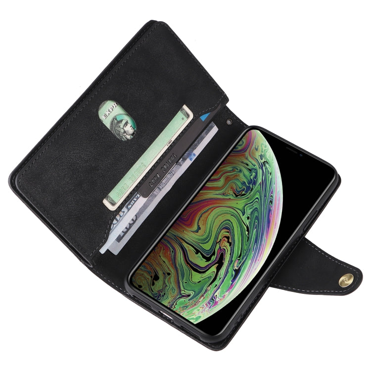 For iPhone XS Max Rivet Buckle 9 Cards Three Fold Leather Phone Case