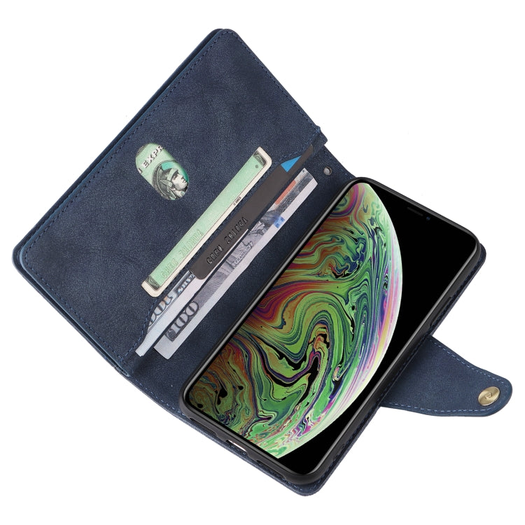 For iPhone XS Max Rivet Buckle 9 Cards Three Fold Leather Phone Case