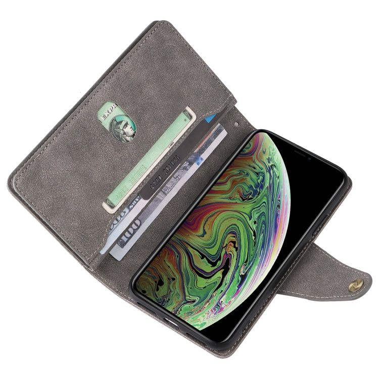 For iPhone XS Max Rivet Buckle 9 Cards Three Fold Leather Phone Case