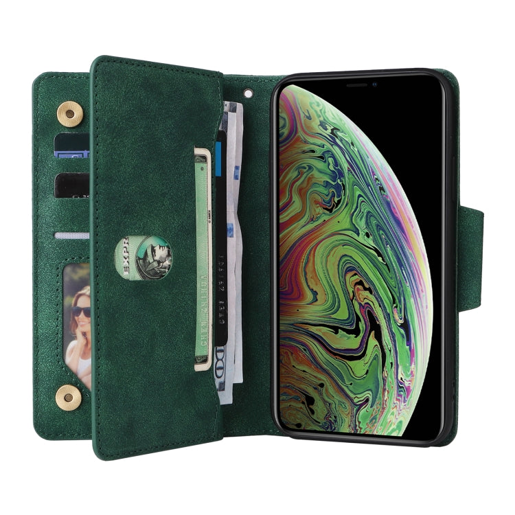 For iPhone XS Max Rivet Buckle 9 Cards Three Fold Leather Phone Case