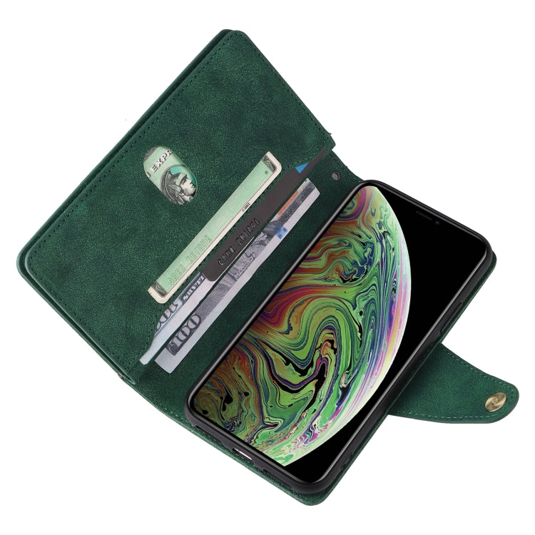 For iPhone XS Max Rivet Buckle 9 Cards Three Fold Leather Phone Case