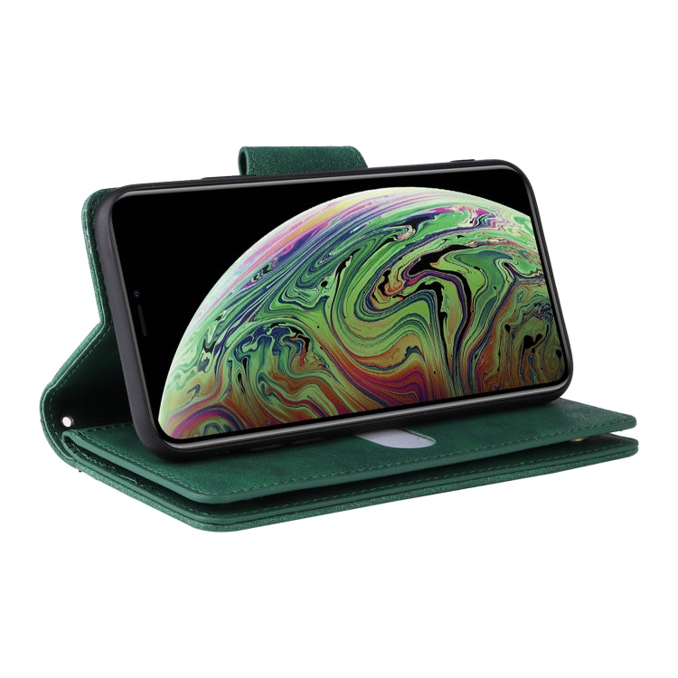 For iPhone XS Max Rivet Buckle 9 Cards Three Fold Leather Phone Case