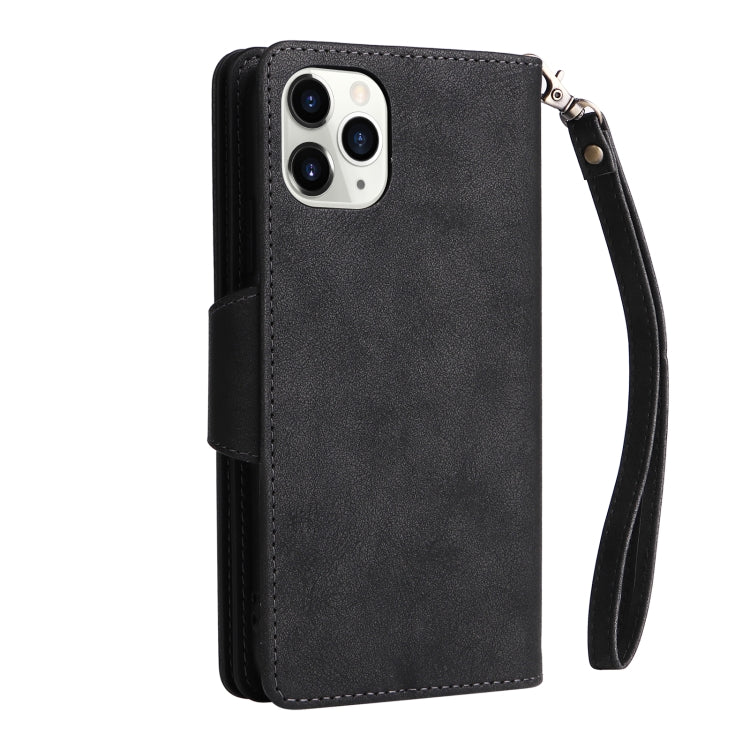 For iPhone 11 Pro Max Rivet Buckle 9 Cards Three Fold Leather Phone Case