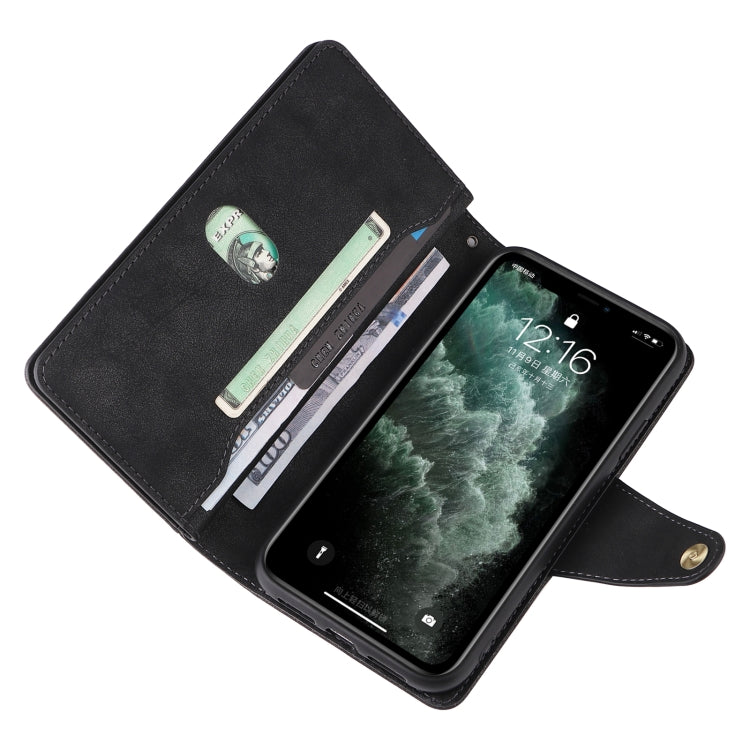 For iPhone 11 Pro Max Rivet Buckle 9 Cards Three Fold Leather Phone Case