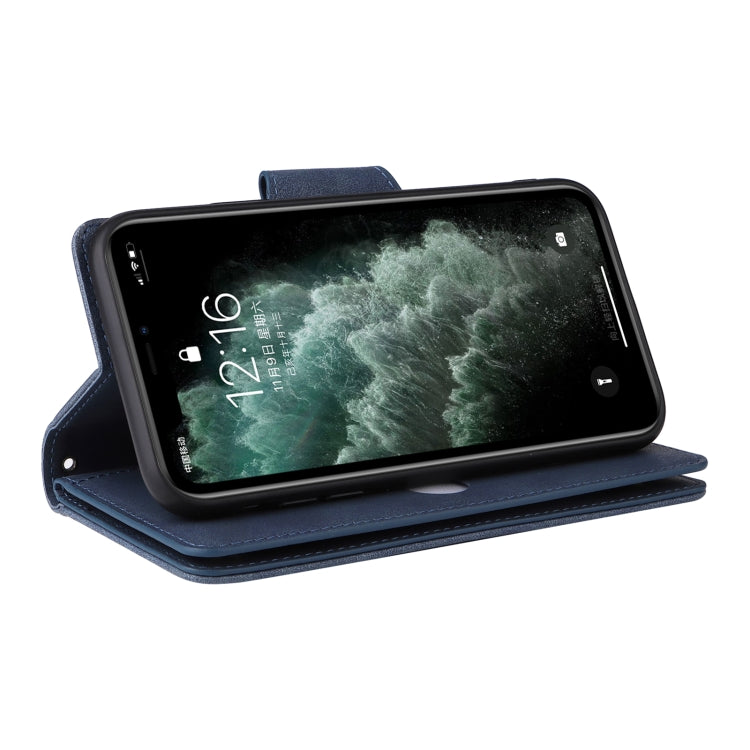 For iPhone 11 Pro Max Rivet Buckle 9 Cards Three Fold Leather Phone Case