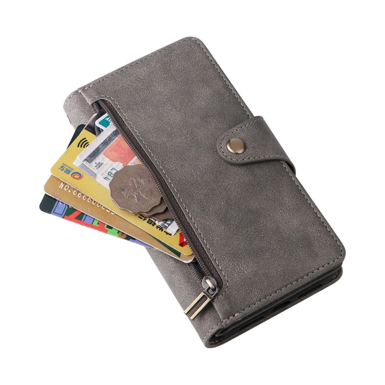 For iPhone 11 Pro Max Rivet Buckle 9 Cards Three Fold Leather Phone Case