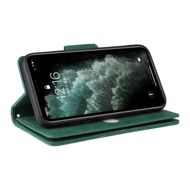 For iPhone 11 Pro Max Rivet Buckle 9 Cards Three Fold Leather Phone Case