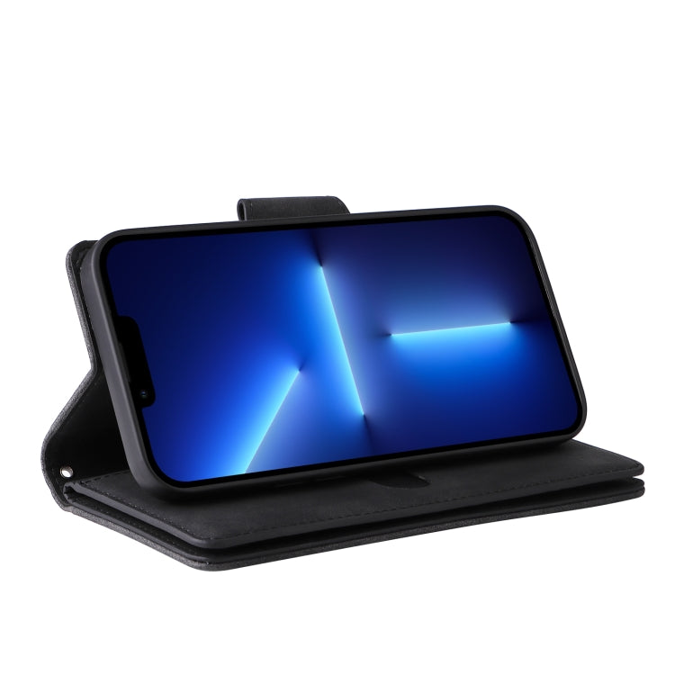 For iPhone 13 Pro Rivet Buckle 9 Cards Three Fold Leather Phone Case