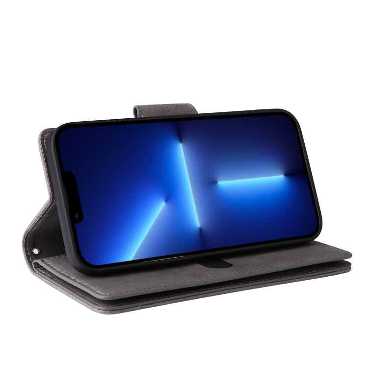 For iPhone 13 Pro Rivet Buckle 9 Cards Three Fold Leather Phone Case