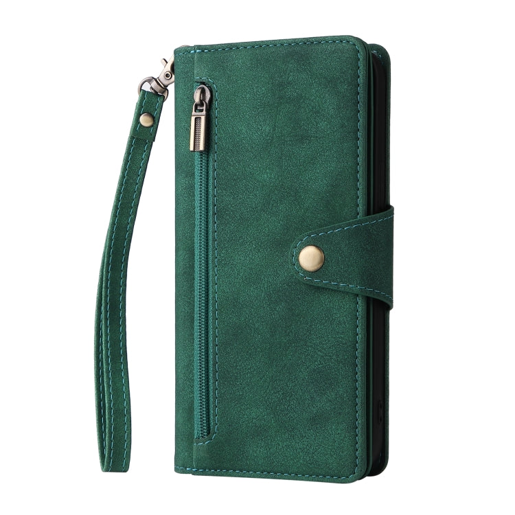 For iPhone 13 Pro Rivet Buckle 9 Cards Three Fold Leather Phone Case