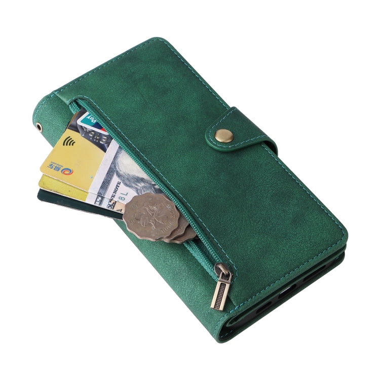 For iPhone 13 Pro Rivet Buckle 9 Cards Three Fold Leather Phone Case