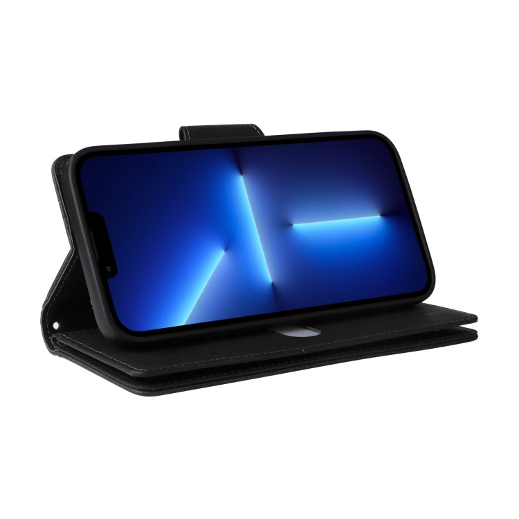 For iPhone 13 Pro Max Rivet Buckle 9 Cards Three Fold Leather Phone Case