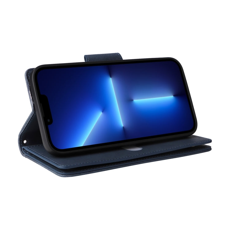 For iPhone 13 Pro Max Rivet Buckle 9 Cards Three Fold Leather Phone Case