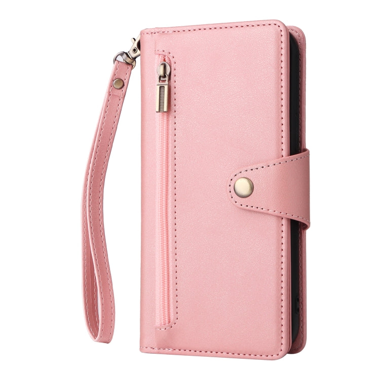 For iPhone 13 Pro Max Rivet Buckle 9 Cards Three Fold Leather Phone Case