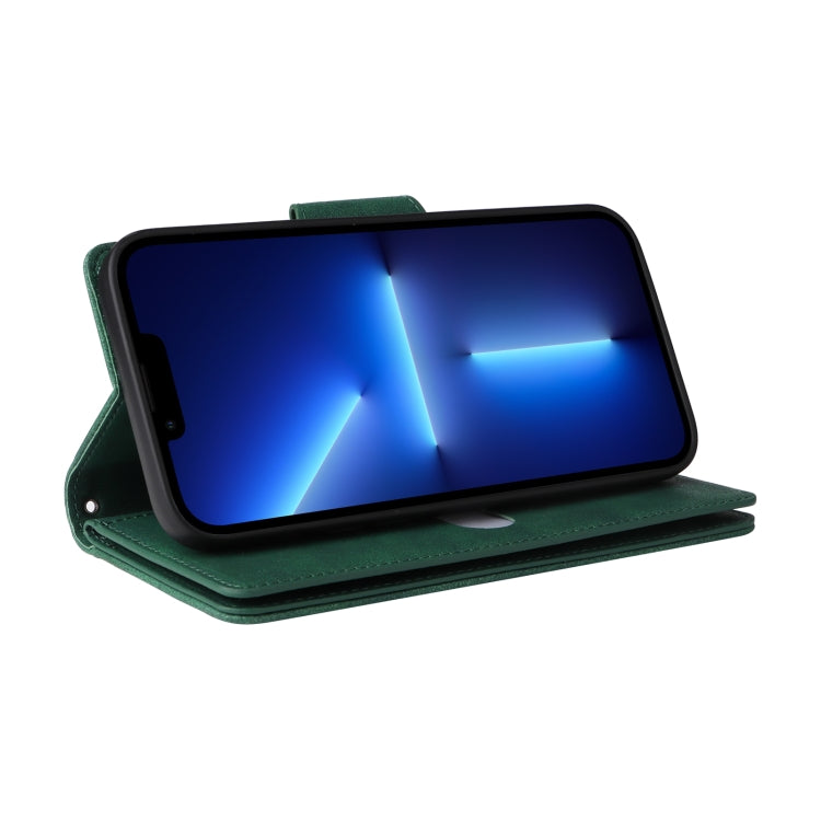 For iPhone 13 Pro Max Rivet Buckle 9 Cards Three Fold Leather Phone Case