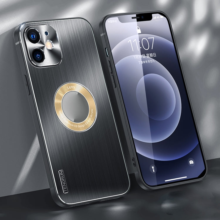 For iPhone 12 Brushed Texture Metal + Silicone Phone Case