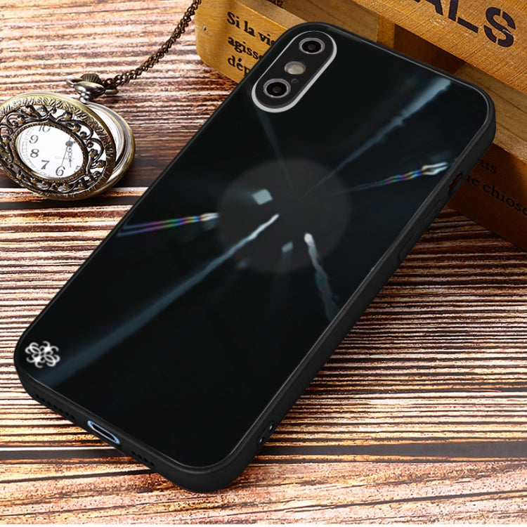 For iPhone X / XS Convex Lens Texture TPU + Tempered Glass Phone Case