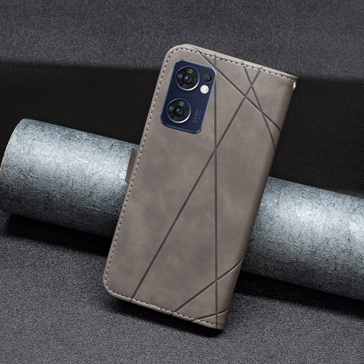 For OPPO Reno7 5G/Find X5 Lite BF05 Magnetic Buckle Rhombus Texture Leather Phone Case