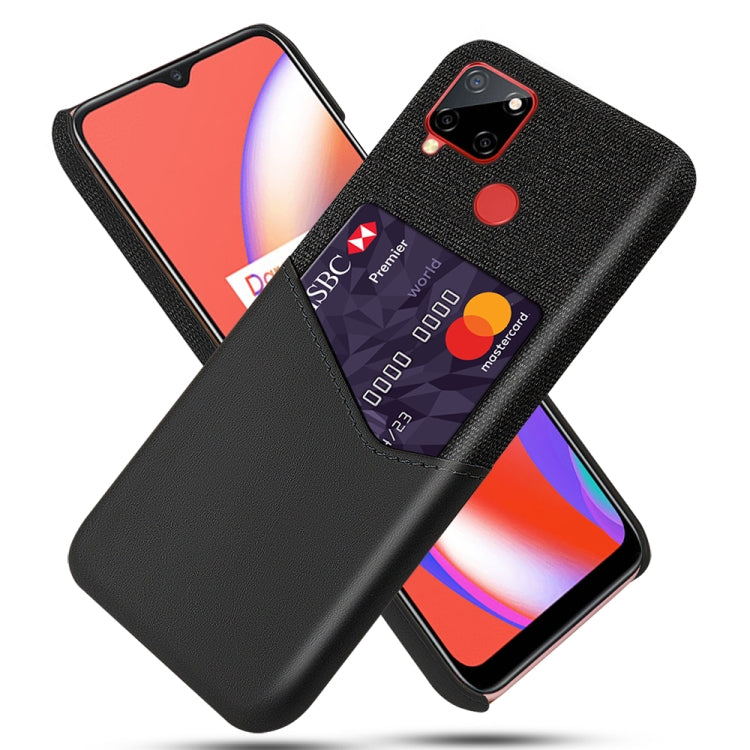 For OPPO Realme C12 Cloth Texture PC + PU Leather Back Cover Case with Card Slot