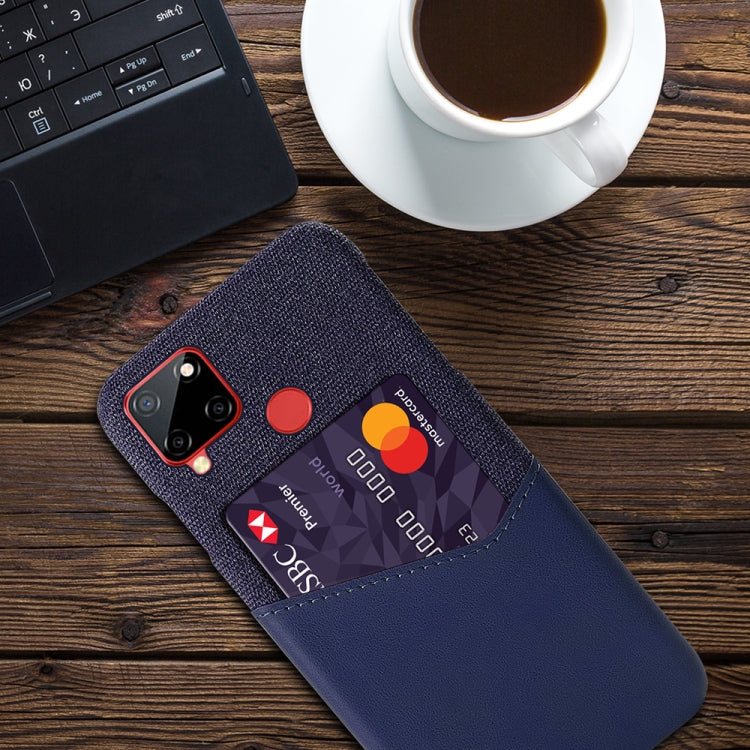 For OPPO Realme C12 Cloth Texture PC + PU Leather Back Cover Case with Card Slot