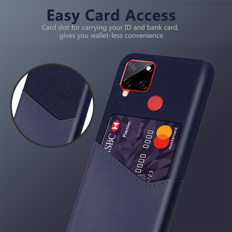 For OPPO Realme C12 Cloth Texture PC + PU Leather Back Cover Case with Card Slot