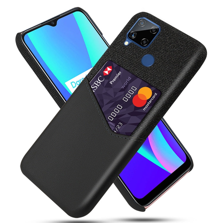 For OPPO Realme C15 Cloth Texture PC + PU Leather Back Cover Case with Card Slot
