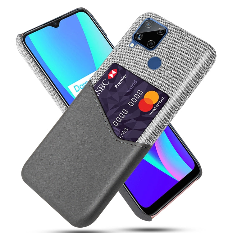 For OPPO Realme C15 Cloth Texture PC + PU Leather Back Cover Case with Card Slot