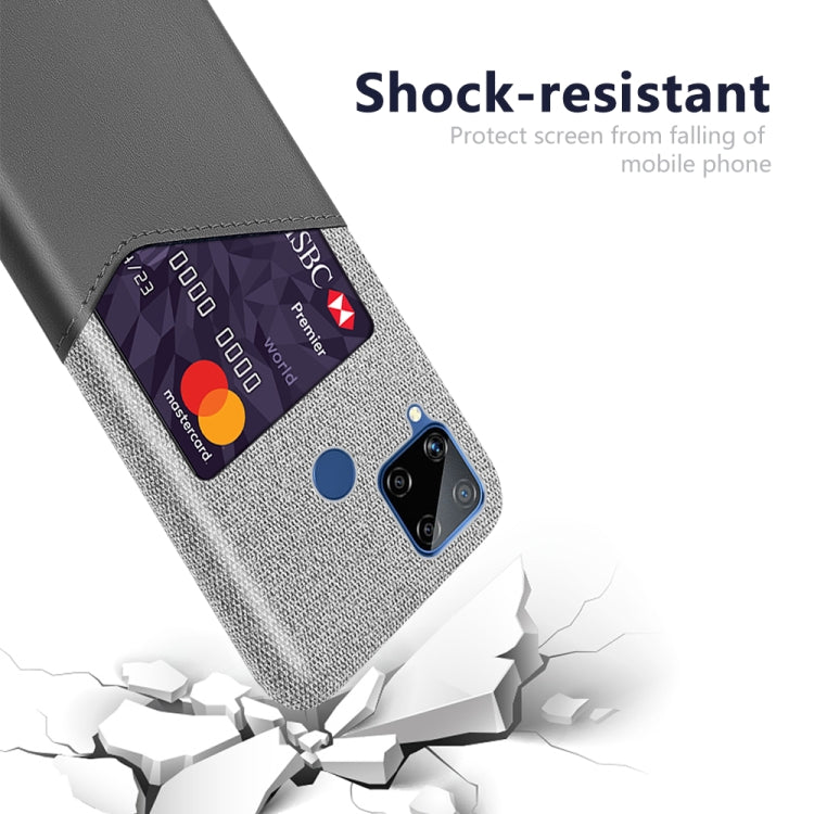 For OPPO Realme C15 Cloth Texture PC + PU Leather Back Cover Case with Card Slot