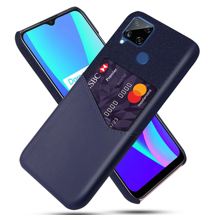 For OPPO Realme C15 Cloth Texture PC + PU Leather Back Cover Case with Card Slot