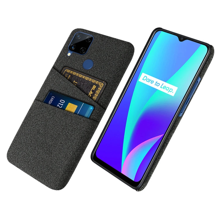For OPPO Realme C15 Cloth Texture PC + Nylon Phone Case with Dual Card Slots