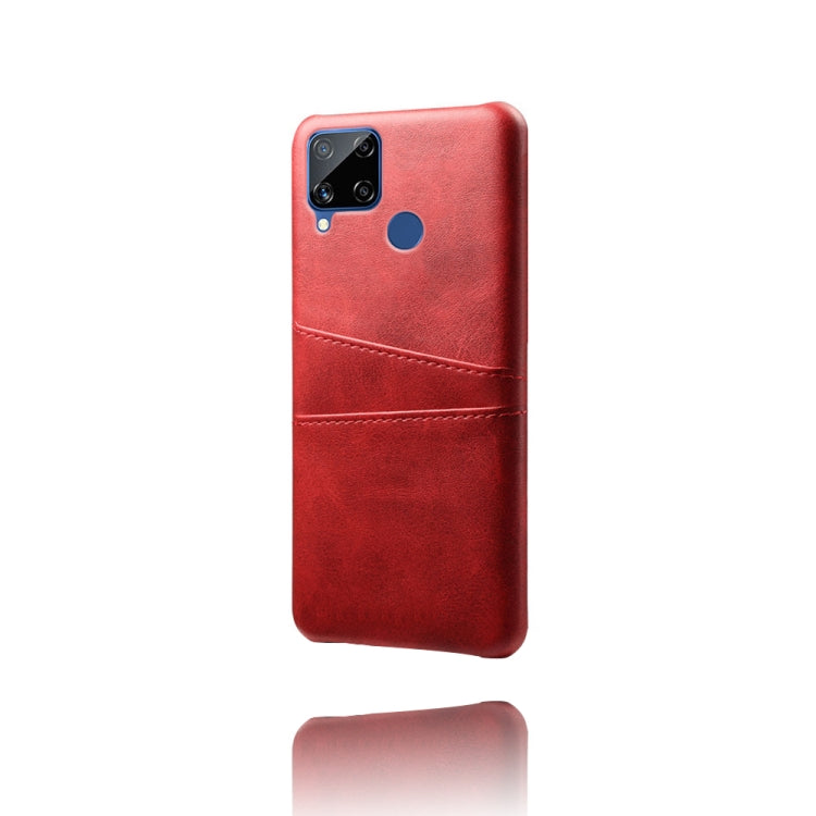 For OPPO Realme C15 Calf Texture PC + PU Leather Back Cover with Dual Card Slots