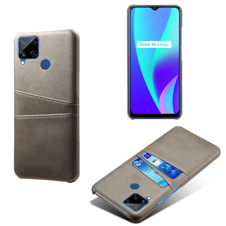 For OPPO Realme C15 Calf Texture PC + PU Leather Back Cover with Dual Card Slots