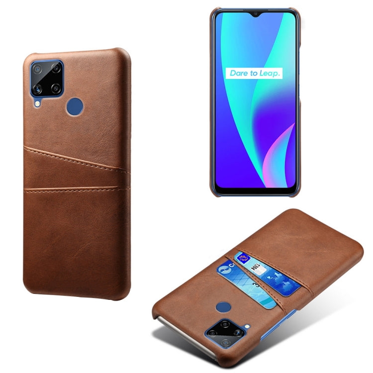 For OPPO Realme C15 Calf Texture PC + PU Leather Back Cover with Dual Card Slots
