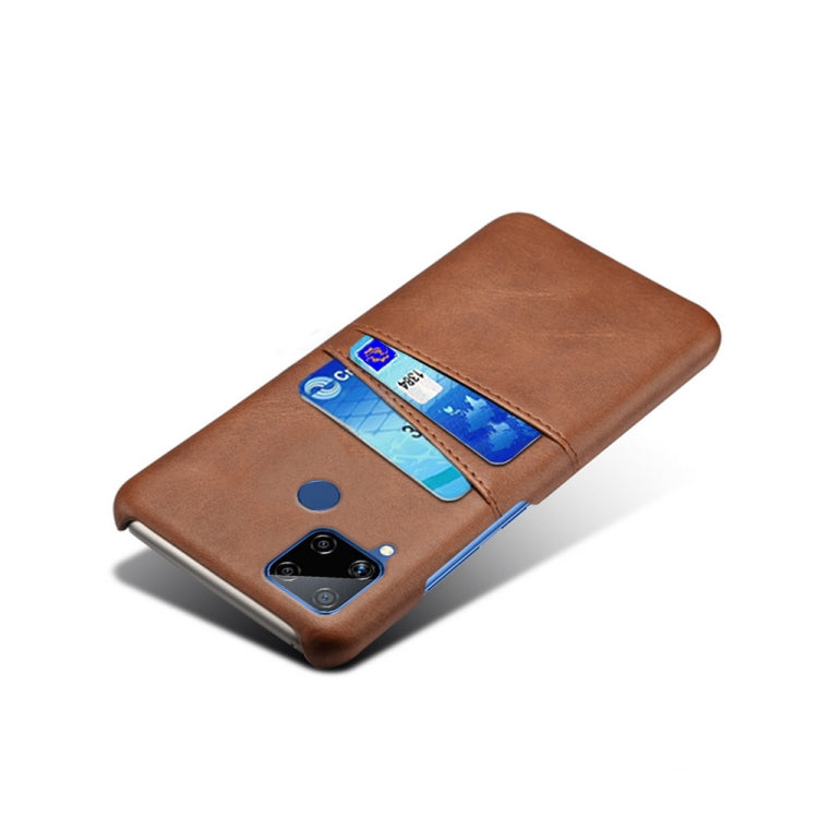 For OPPO Realme C15 Calf Texture PC + PU Leather Back Cover with Dual Card Slots