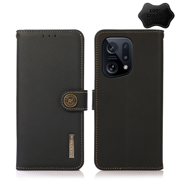 For OPPO Find X5 KHAZNEH Custer Genuine Leather RFID Phone Case