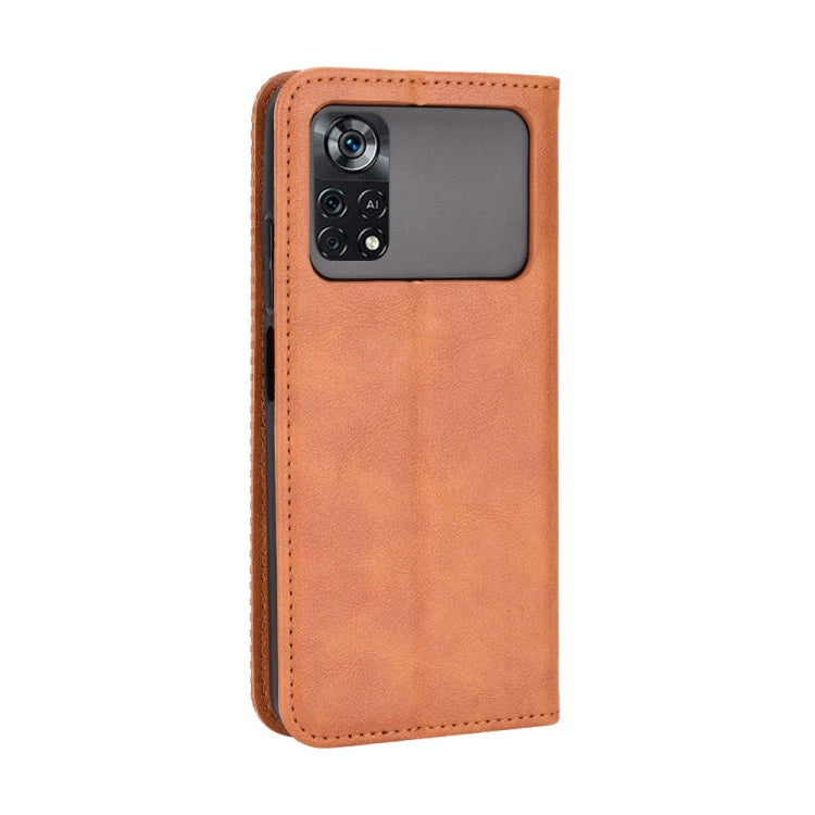 For Xiaomi Poco M4 Pro 4G Fine Hole Magnetic Buckle Retro Texture Leather Phone Case